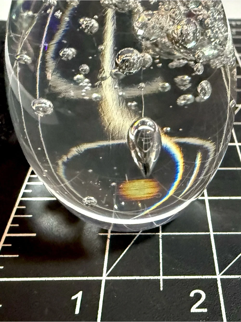 Vintage Hand Blown Art Glass Egg Paperweight Clear Bullicante Bubbles